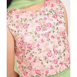 Pine Kids Sleeveless Lehenga Choli with All over Embroidery - Green