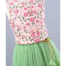 Pine Kids Sleeveless Lehenga Choli with All over Embroidery - Green