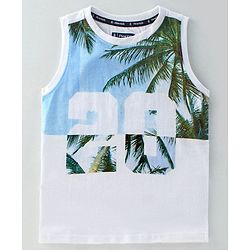 Pine Kids Sleeveless Tee Tree Print - White Green