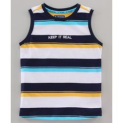 Pine Kids 100% Cotton Sleeveless Biowashed Striped Tee - Blue