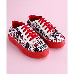 Pine Kids Casual Shoes Text Print - Red