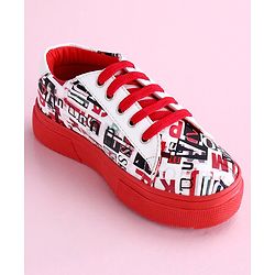 Pine Kids Casual Shoes Text Print - Red