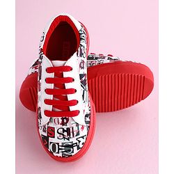 Pine Kids Casual Shoes Text Print - Red