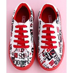 Pine Kids Casual Shoes Text Print - Red