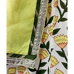 Pine Kids Full Sleeve Solid Kurta with Printed Ghagra Dupatta And Mask - Yellow