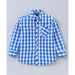 Pine Kids Party Wear Softner Wash Full Sleeves Checks Shirt With Tie - Blue White