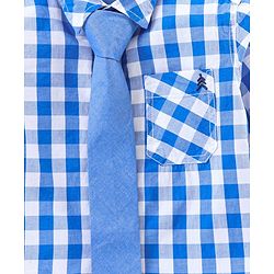 Pine Kids Party Wear Softner Wash Full Sleeves Checks Shirt With Tie - Blue White