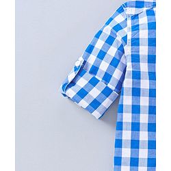 Pine Kids Party Wear Softner Wash Full Sleeves Checks Shirt With Tie - Blue White