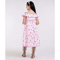 Pine Kids Singlet Softner Wash Printed Frock - White Pink
