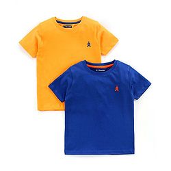 Pine Kids Half Sleeves 100% Cotton Biowashed Tee Pack of 2 - Blue Yellow