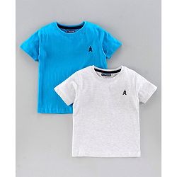 Pine Kids Half Sleeves 100% Cotton Biowashed Tee Pack of 2 - Grey Blue