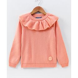 Pine Kids Full Sleeves Pullover With Frill on Neck Medium Winter - Peach