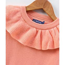 Pine Kids Full Sleeves Pullover With Frill on Neck Medium Winter - Peach