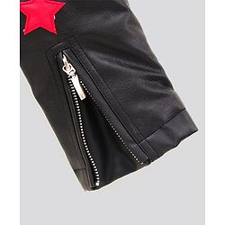 Pine Kids Medium Winter Full Sleeves PU Leather Jacket Star Embroidery - Black