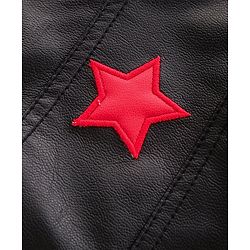 Pine Kids Medium Winter Full Sleeves PU Leather Jacket Star Embroidery - Black