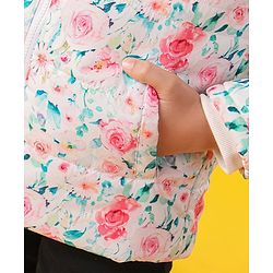 Pine Kids Medium Winter Full Sleeves Printed Hooded Jacket With Sherpa Lining Floral Print - White