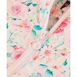 Pine Kids Medium Winter Full Sleeves Printed Hooded Jacket With Sherpa Lining Floral Print - White