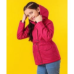 Pine Kids Medium Winter Full Sleeves Cotton Twill Hooded Jacket - Pink