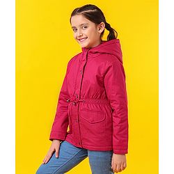 Pine Kids Medium Winter Full Sleeves Cotton Twill Hooded Jacket - Pink