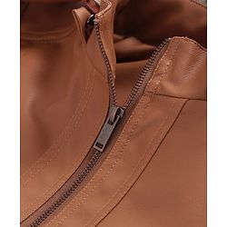 Pine Kids Medium Winter Wear Full Sleeves PU Leather Detachable Hooded Jacket - Brown