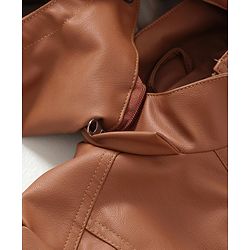Pine Kids Medium Winter Wear Full Sleeves PU Leather Detachable Hooded Jacket - Brown