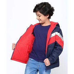 Pine Kids Medium Winter Full Sleeves Hooded Padded Reversible Jacket - Navy Blue Red