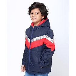 Pine Kids Medium Winter Full Sleeves Hooded Padded Reversible Jacket - Navy Blue Red