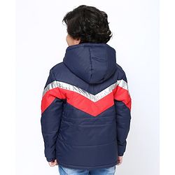 Pine Kids Medium Winter Full Sleeves Hooded Padded Reversible Jacket - Navy Blue Red