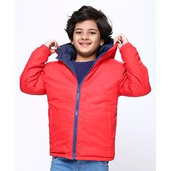 Pine Kids Medium Winter Full Sleeves Hooded Padded Reversible Jacket - Navy Blue Red