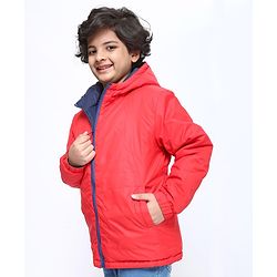 Pine Kids Medium Winter Full Sleeves Hooded Padded Reversible Jacket - Navy Blue Red