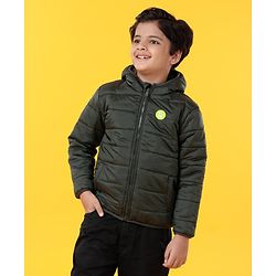 Pine Kids Full Sleeves Hooded Padded Jacket - Green