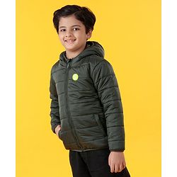 Pine Kids Full Sleeves Hooded Padded Jacket - Green