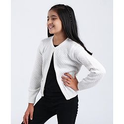 Pine Kids Full Sleeves Woollen Shrug with Front Button - Off White