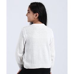 Pine Kids Full Sleeves Woollen Shrug with Front Button - Off White