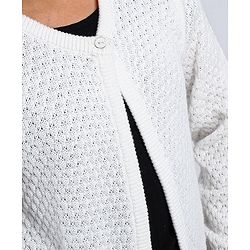 Pine Kids Full Sleeves Woollen Shrug with Front Button - Off White