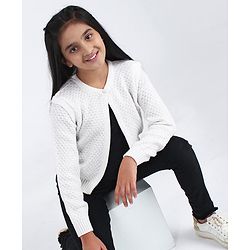 Pine Kids Full Sleeves Woollen Shrug with Front Button - Off White