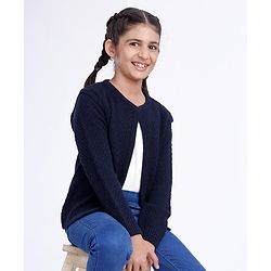 Pine Kids Full Sleeves Woollen Shrug - Navy