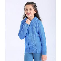 Pine Kids Full Sleeves Front Open Solid Sweater - Blue