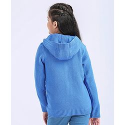 Pine Kids Full Sleeves Front Open Solid Sweater - Blue