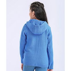 Pine Kids Full Sleeves Front Open Solid Sweater - Blue