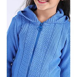 Pine Kids Full Sleeves Front Open Solid Sweater - Blue
