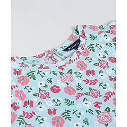 Pine Kids Short Sleeves Biowash Frock Floral Print - Sea Green