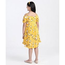 Pine Kids Half Sleeves Frock with Hair Band - Yellow