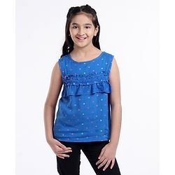 Pine Kids Sleeveless Printed Bio-Wash Top - Blue