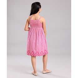 Pine Kids Sleeveless Emb Work Checked Frock - Pink