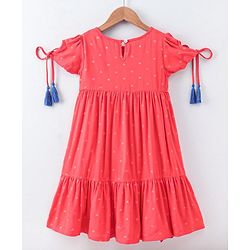 Pine Kids Short Sleeves Biowashed Frock Dots Print - Red