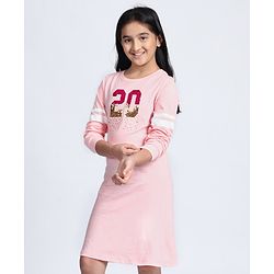Pine Kids Full Sleeves Frock with Sequin Work - Pink