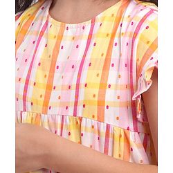 Pine Kids All Over Embroidered Frill Sleeves Frock - Multicolour