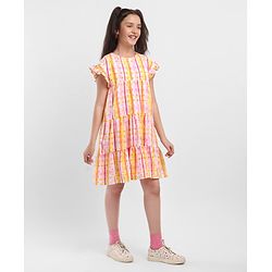 Pine Kids All Over Embroidered Frill Sleeves Frock - Multicolour