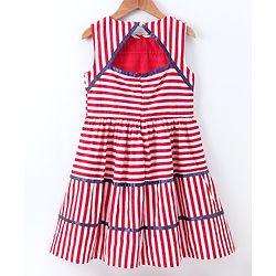 Pine Kids Sleeveless Stripe Biowash Frock With Headband - Red White